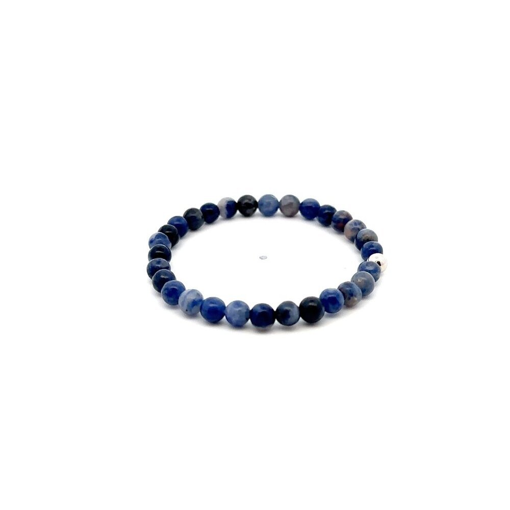 Natural Sodalite Gemstones Mini 4mm 18K White Gold Charm Bead - Picture 5 of 6
